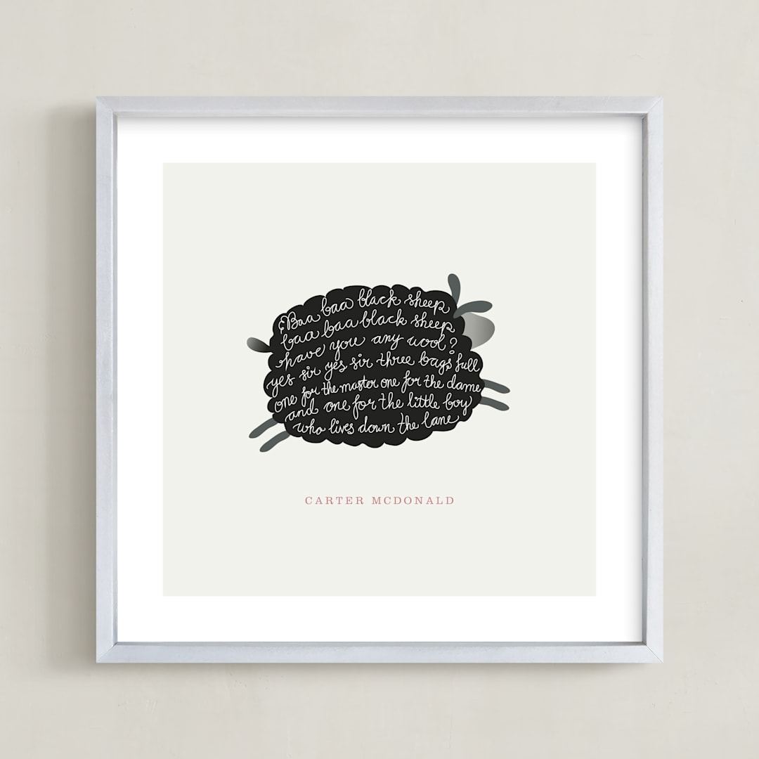 "Jumping Black Sheep" - Personalized Art Print in Cream by chocomocacino - Framed