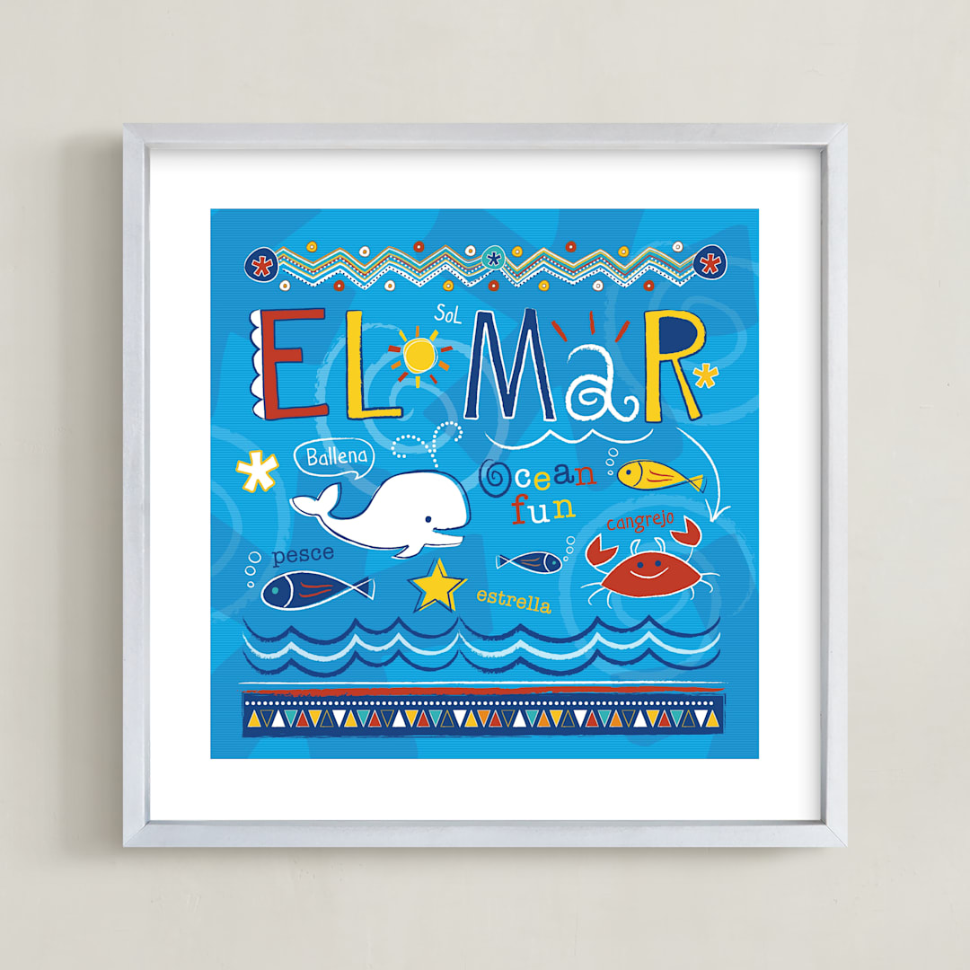 "El Mar" - Art Print in Light Blue by Kimberly Schwede - Framed