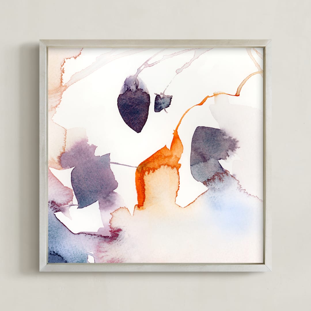 "Watercolor Abstract Flora Series : Fall 1" - Art Print in Purple and Orange by Marta Spendowska - Framed