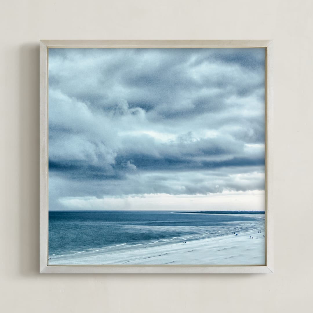 "Blue Beach Storm" - Art Print in Blue by Mary Ann Glynn-Tusa - Framed