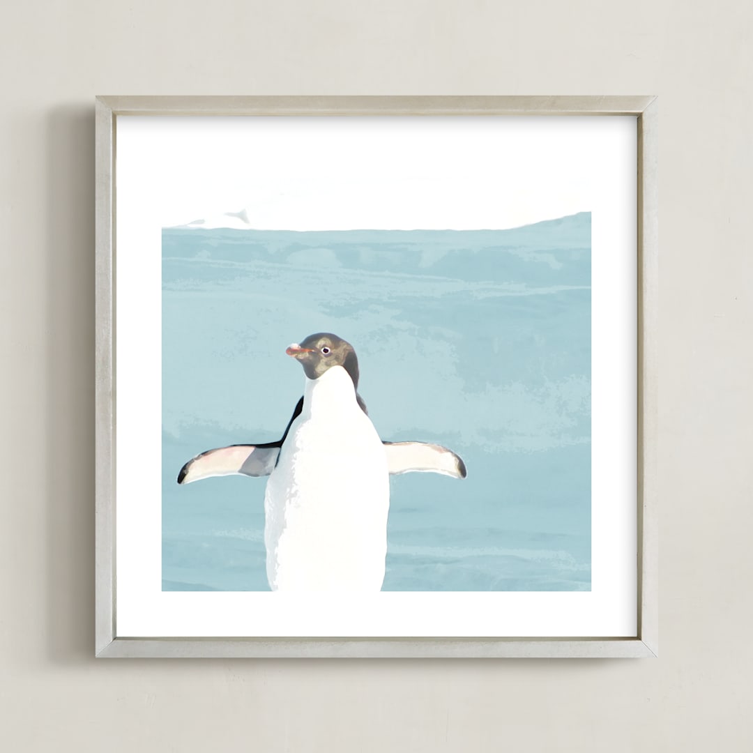 "Naked Penguin" - Art Print in Glacier by Michelle Poe - Framed