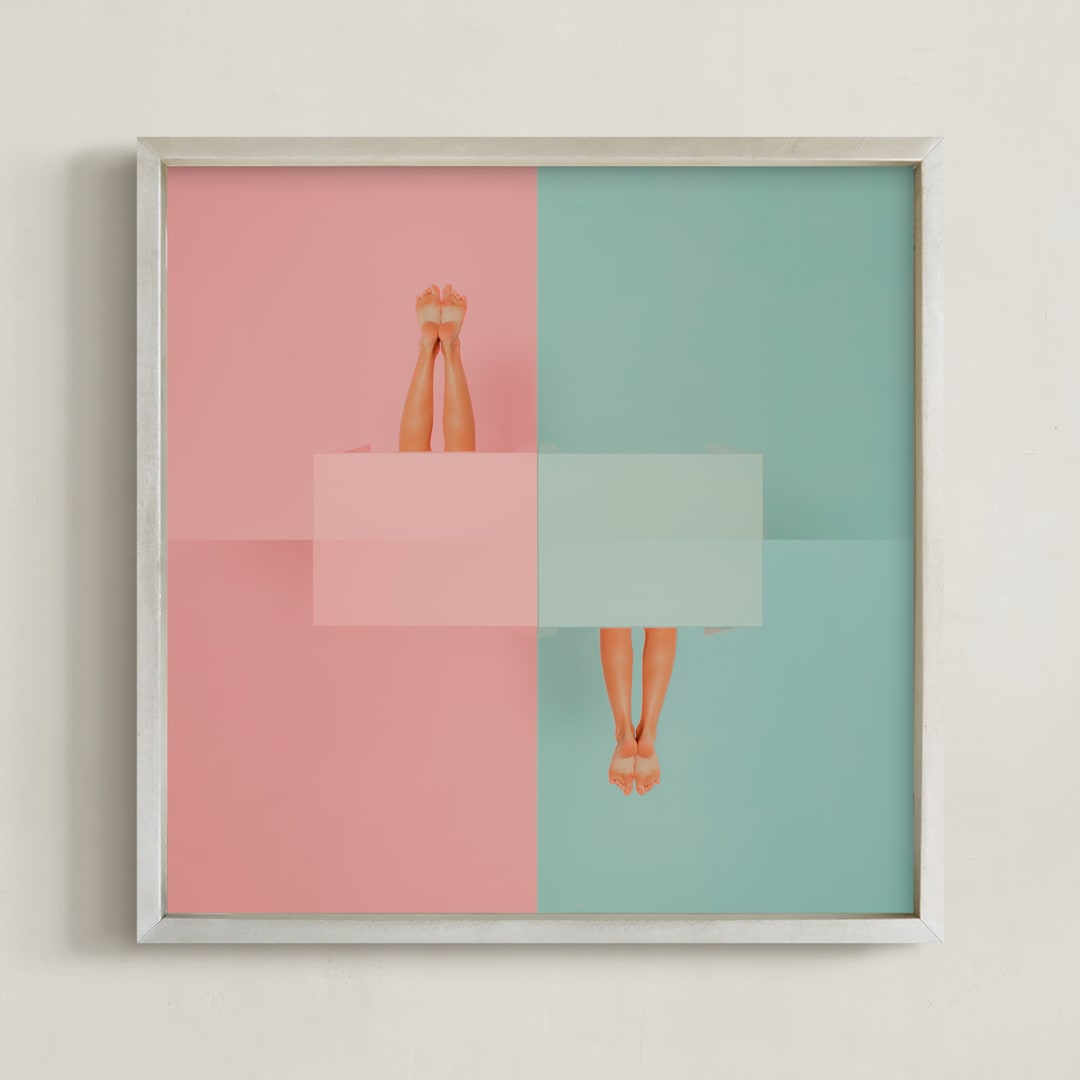 "diving into tables" - Art Print in Pink Blue by Jacob Loafman - Framed