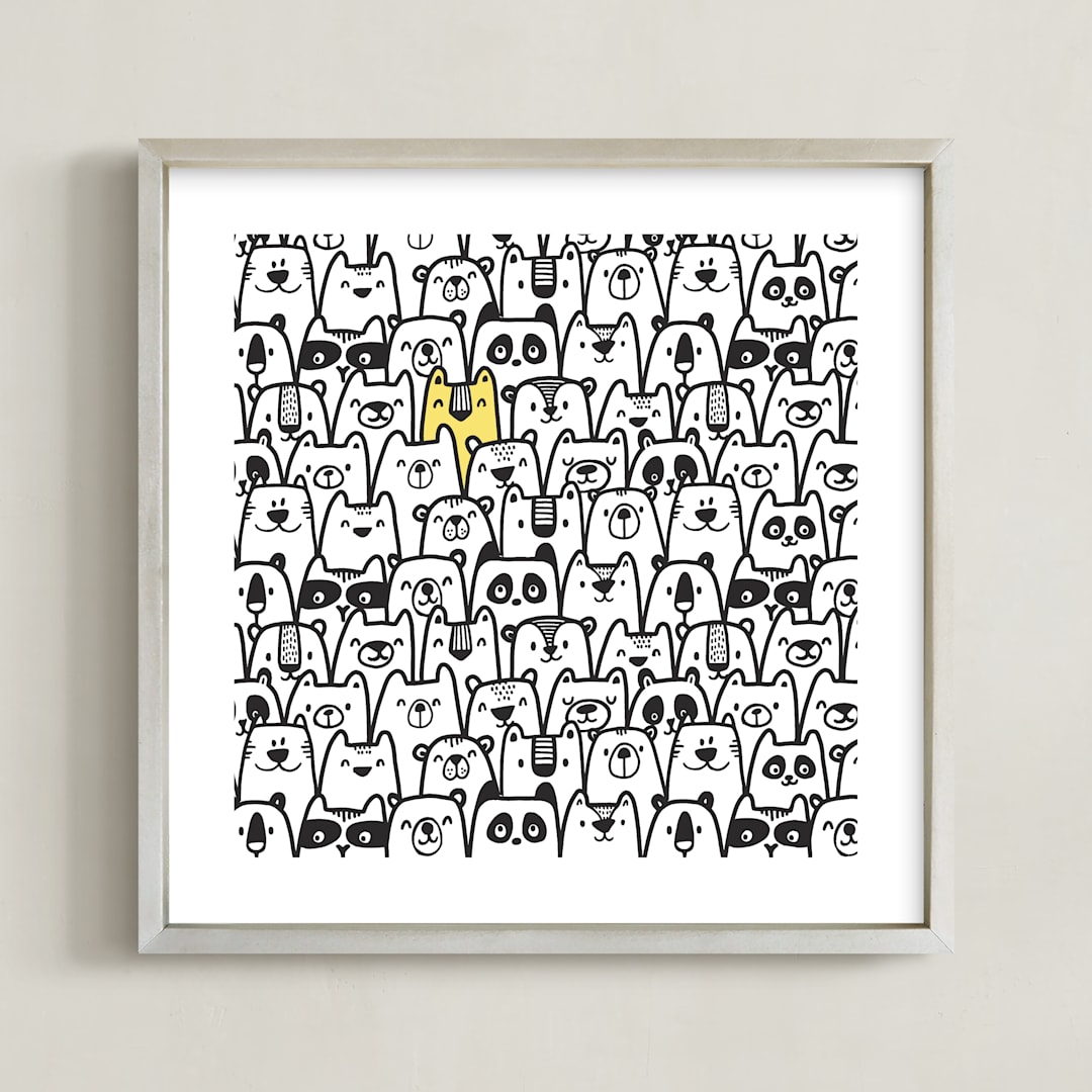 "All the Bears" - Art Print in Yellow & Black by Gila von Meissner - Framed