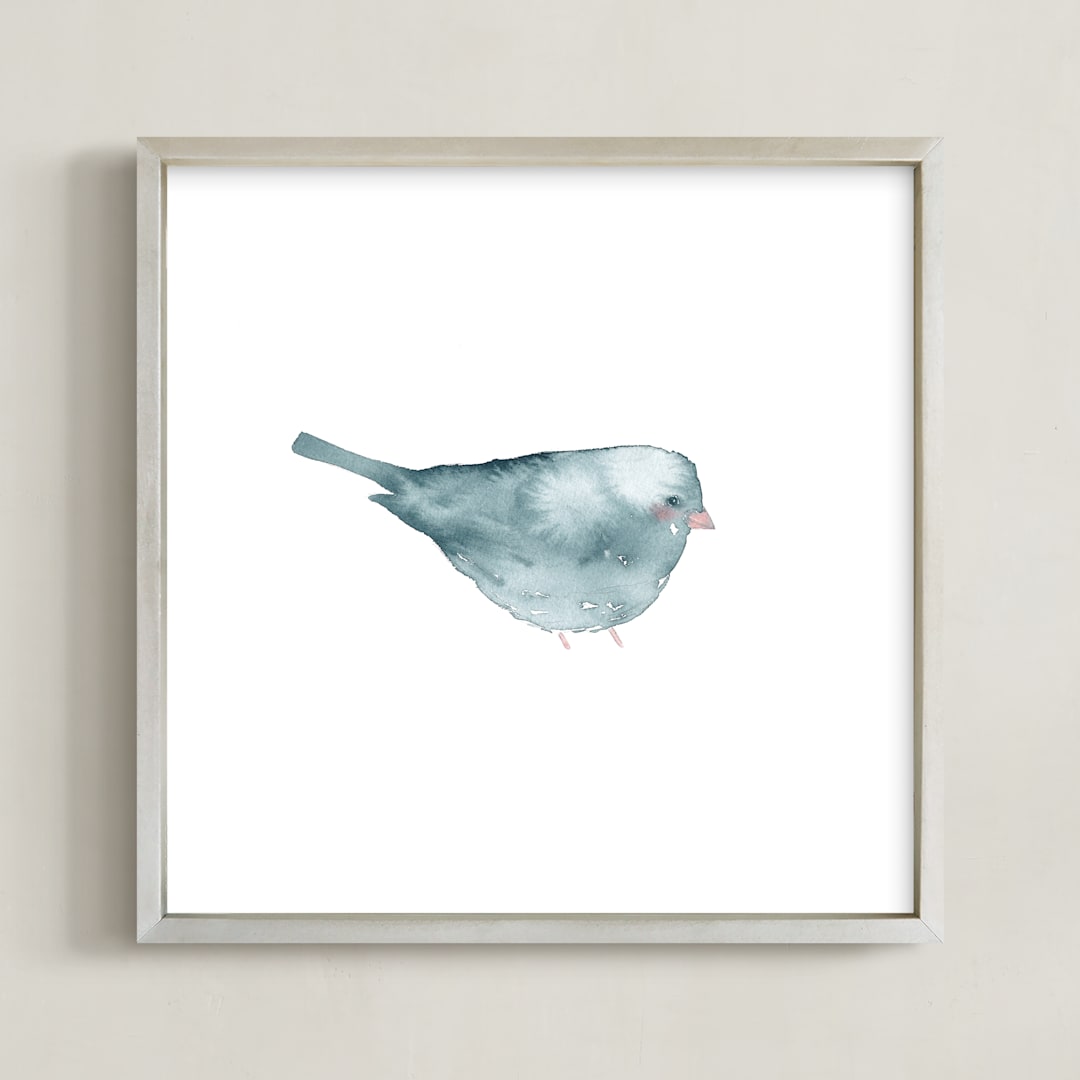 "Blushing Bird 2" - Art Print in light blue by Renee Anne Bouffard-McManus - Framed