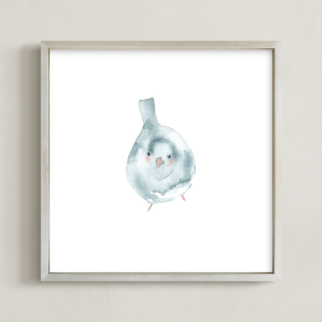 "Blushing Bird 3" - Art Print in light blue by Renee Anne Bouffard-McManus - Framed