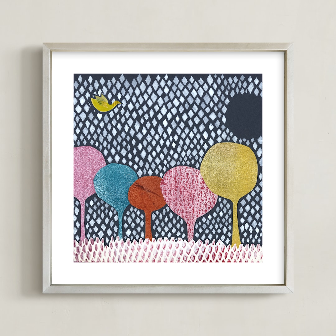 "Diamond Forest" - Art Print in Forest Blue by Bethania Lima - Framed