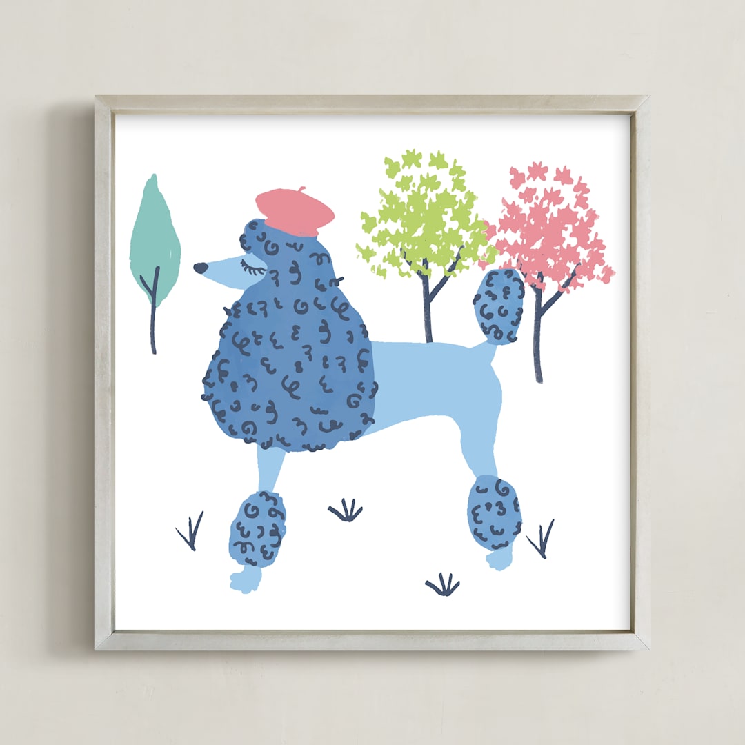 "Parisian Poodle" - Art Print in Parisian Blue by Ali Macdonald - Framed