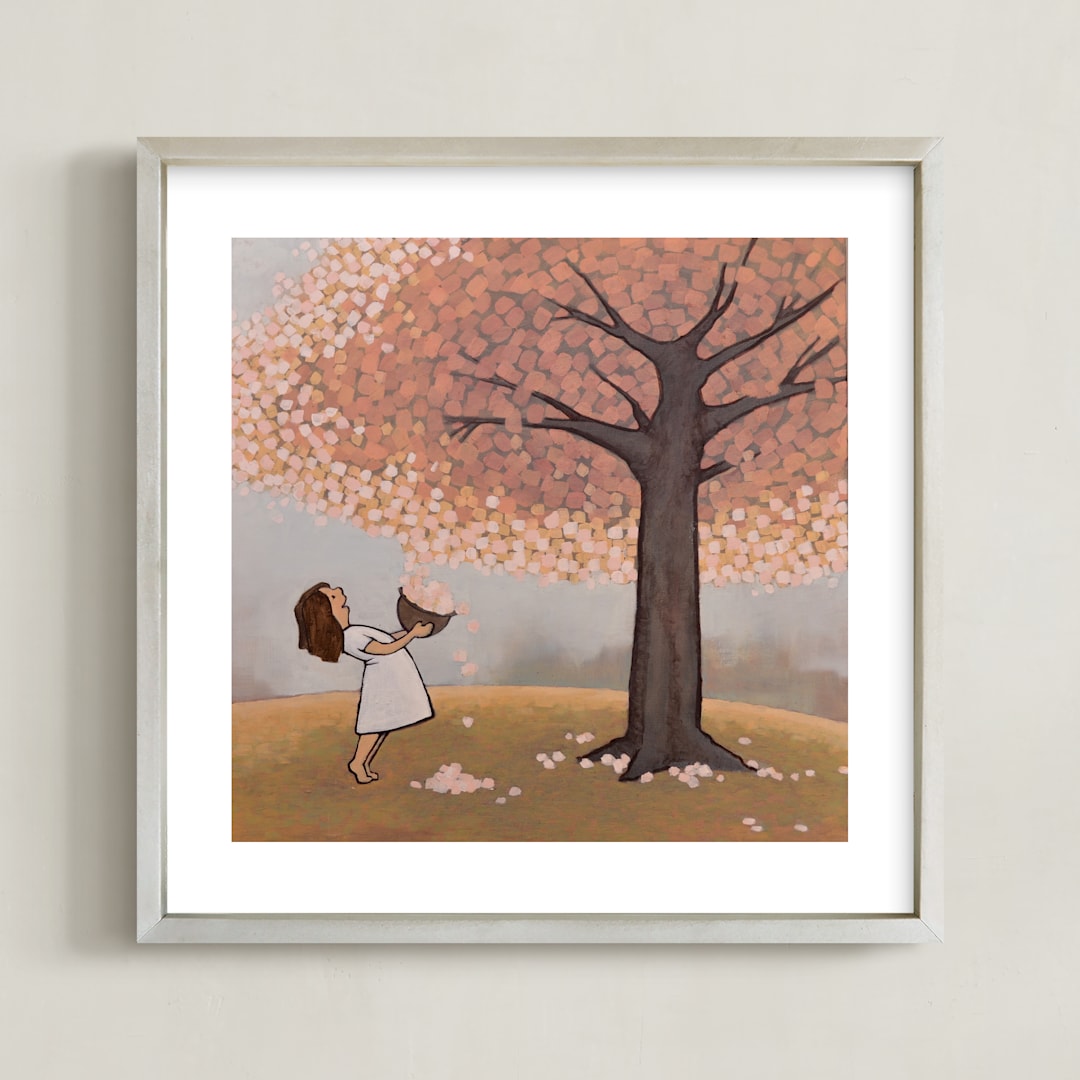 "Popcorn Popping on the Apricot Tree" - Art Print in Blossom Pink by Rachel Nelson - Framed