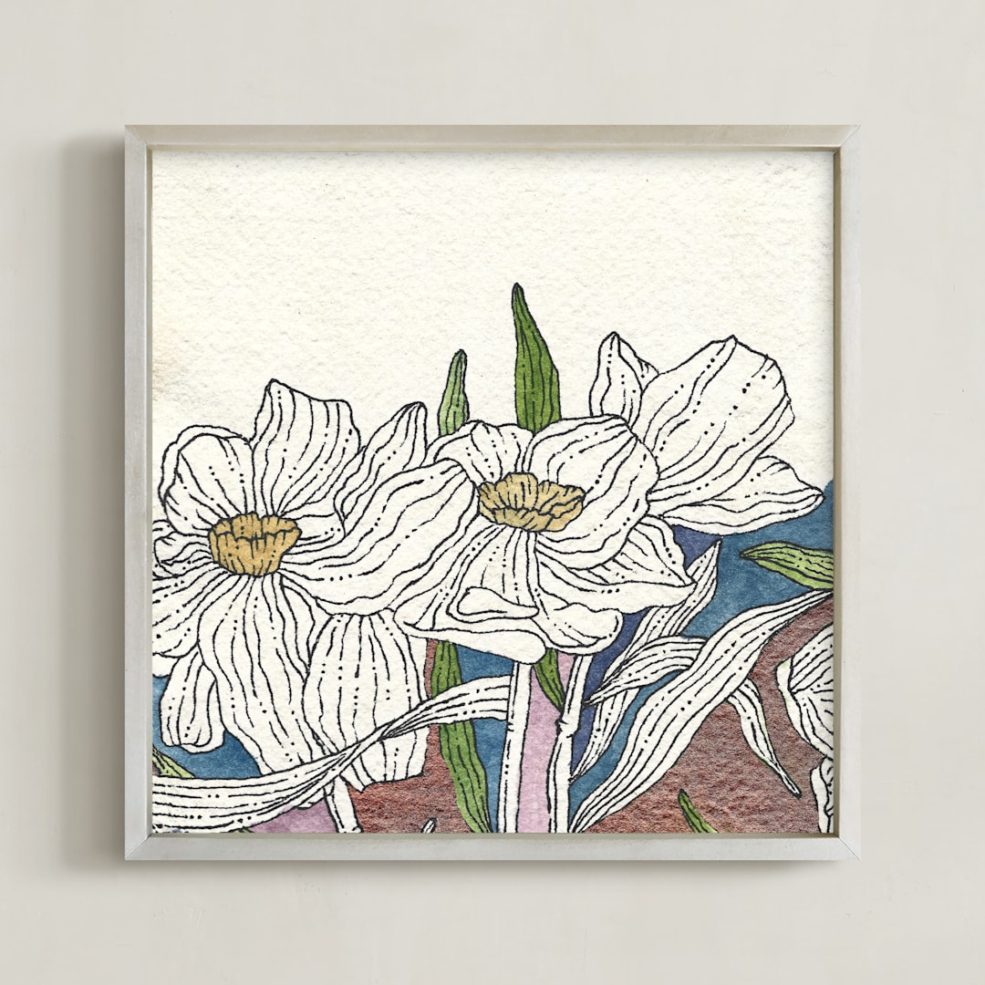 "Whispers of Grace" - Art Print in Tranquil Blue by Rushmi - Framed