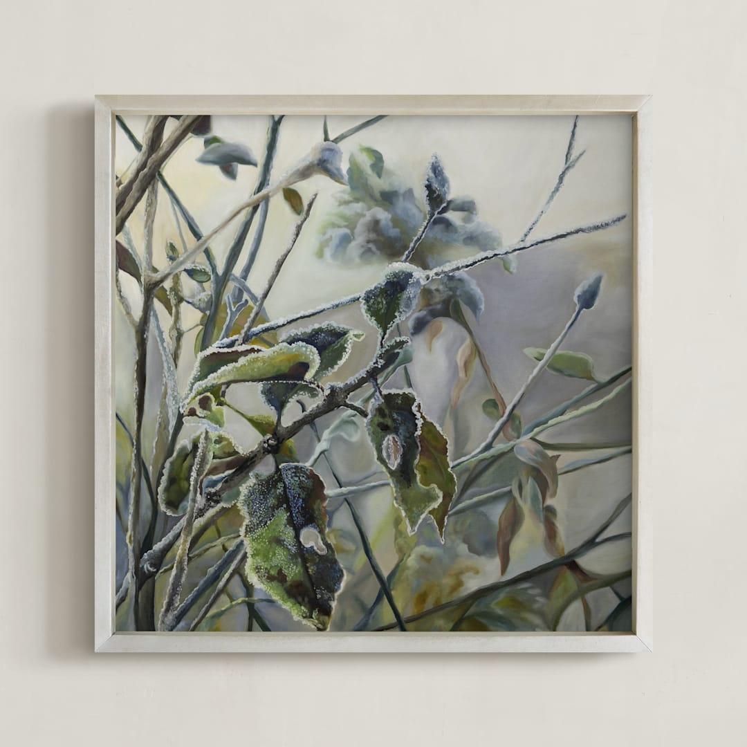 "Frosted by Fog 2" - Art Print in Blue Gray by Mandy Trimble Leonard - Framed