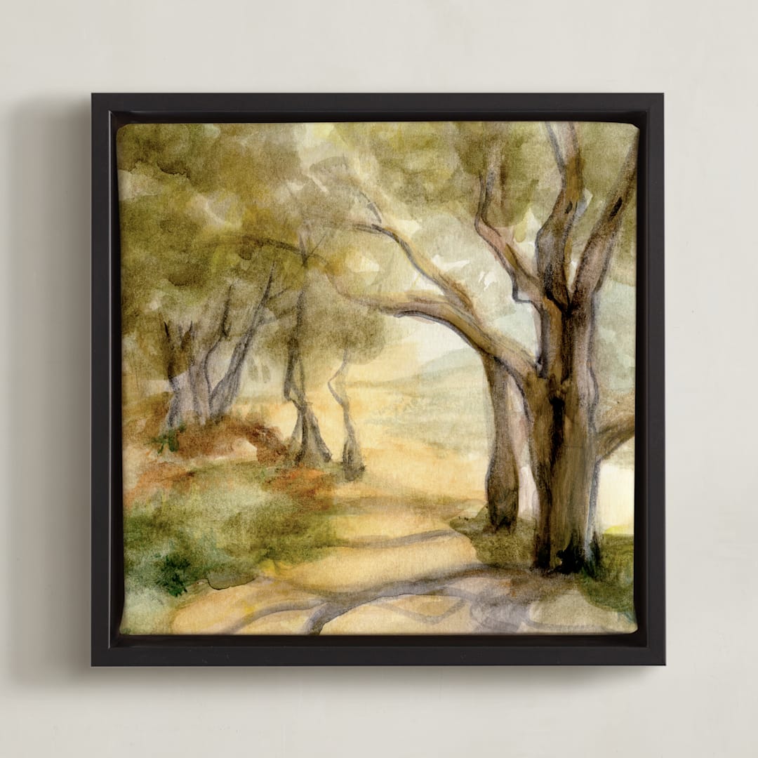 "Dreamy Olive Trees" - Art Print in Olive Green by Bethany Hackmann - Framed Canvas