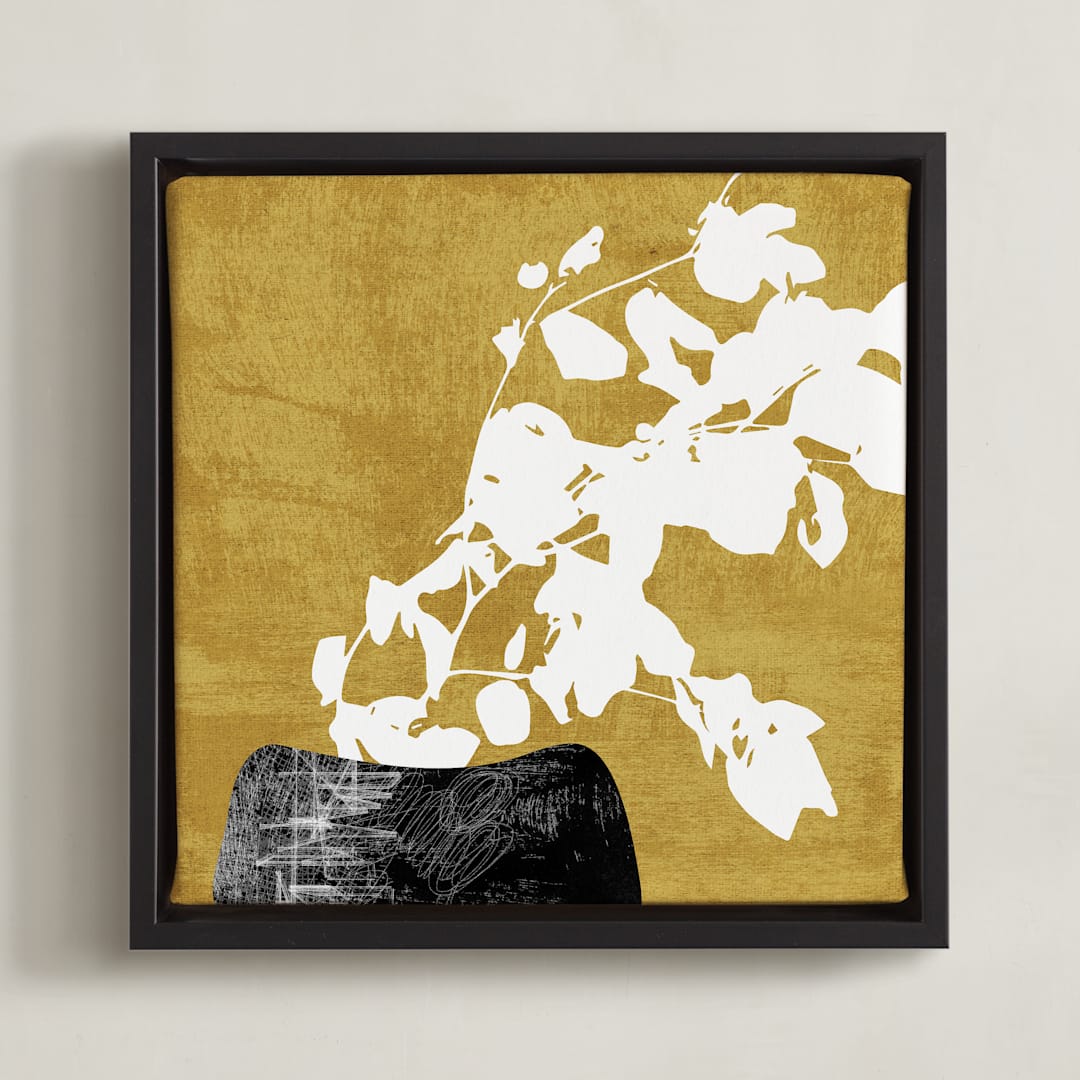 "Ochre Eucalyptus III" - Art Print in Mustard by Tanya Lee Design - Framed Canvas