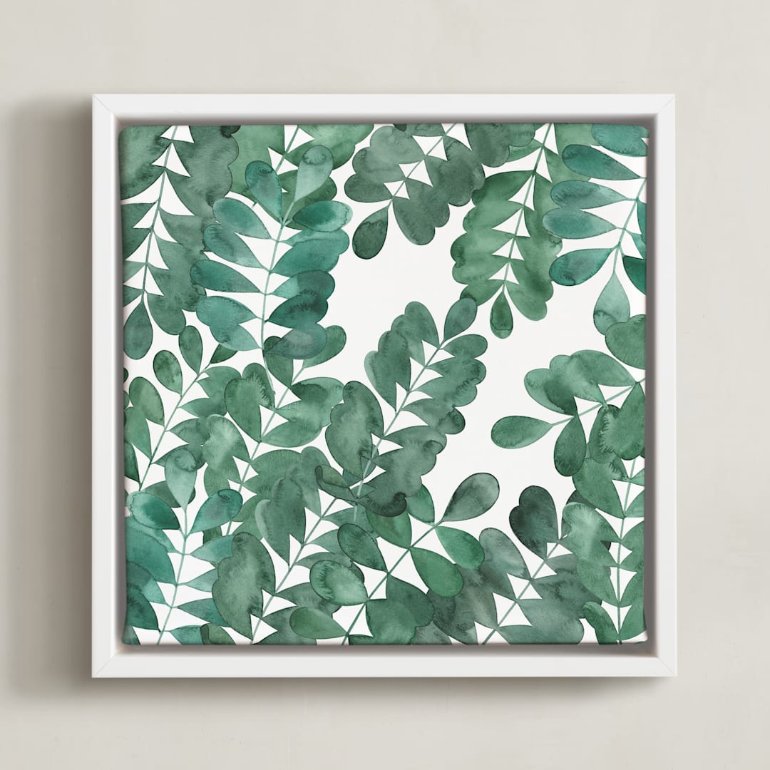"Leafy Bowers" - Art Print in Emerald Green by Natalie Ryan - Framed Canvas