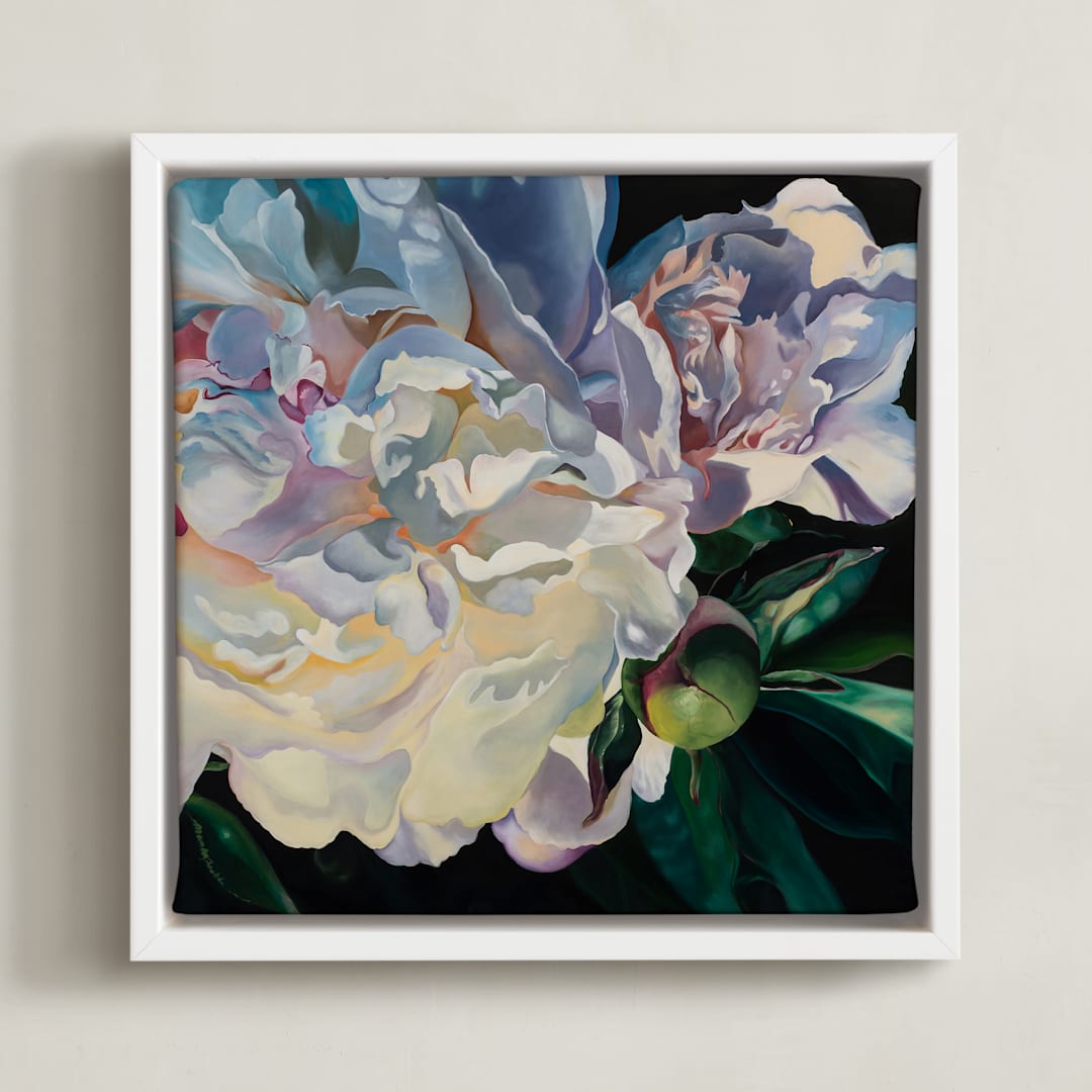 "Peony at Spring Sunset" - Art Print in Lavender by Mandy Trimble Leonard - Framed Canvas