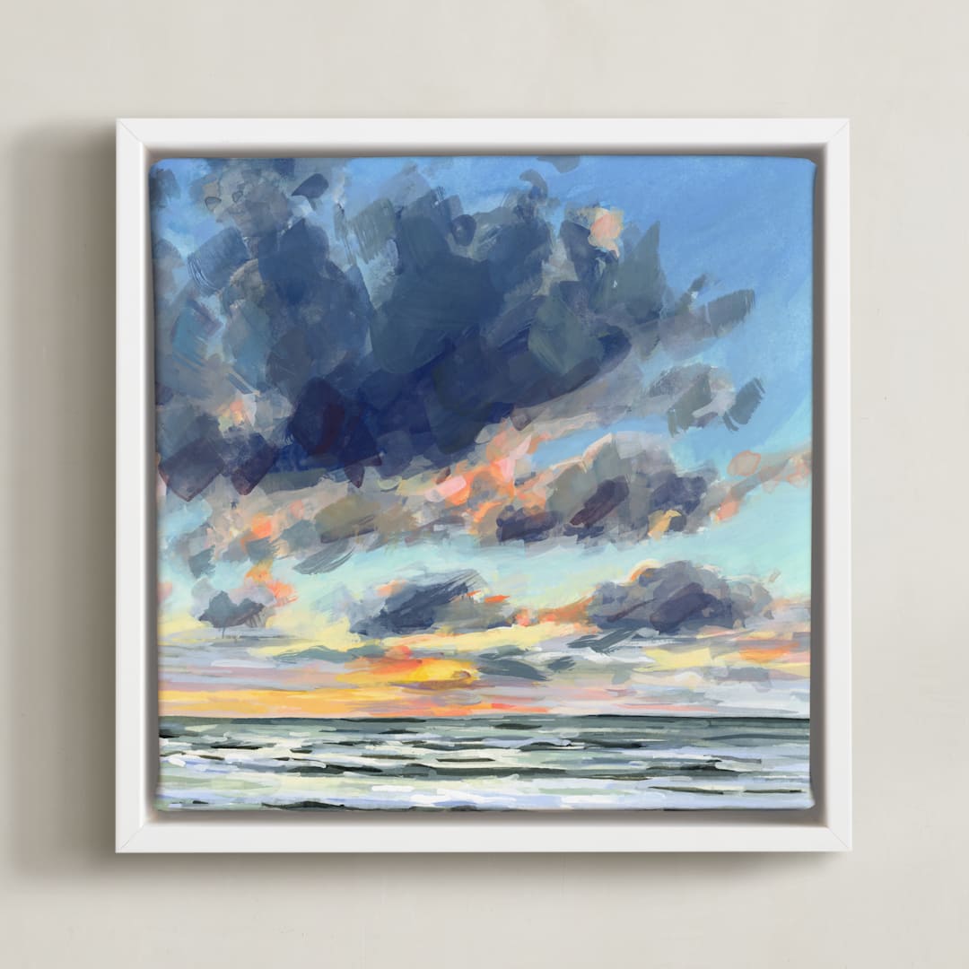 "Rolling Through" - Art Print in Sky Blue by Kelly Johnston - Framed Canvas