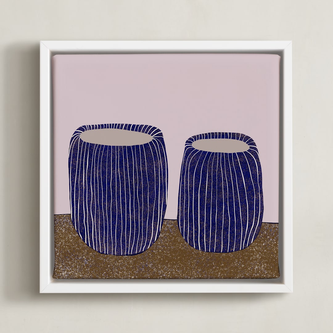 "Benevolent Ceramics I" - Art Print in Deep Dark Blue by Danushka Abeygoda - Framed Canvas