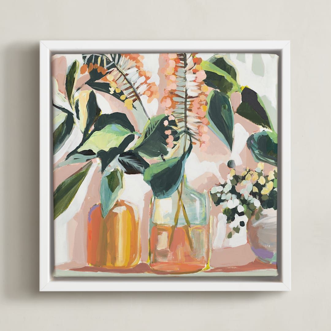 "Green Thumb" - Art Print in Persimmon by Jenny Westenhofer - Framed Canvas