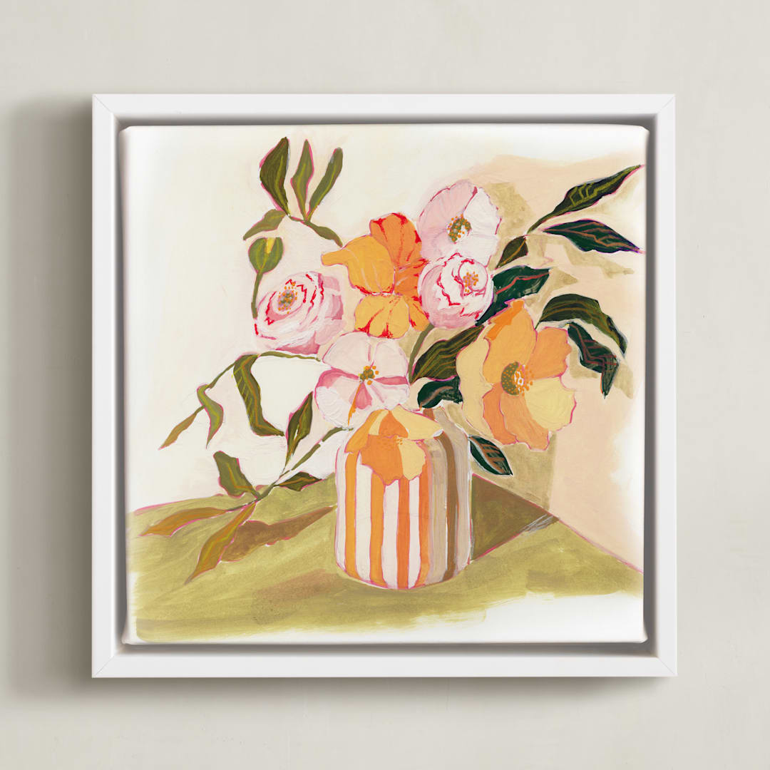 "Garden Flowers" - Art Print in Clementine by Lucrecia Caporale - Framed Canvas