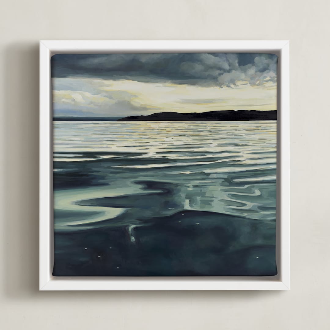 "On the Sound" - Art Print in Teal Blue by Kelly Johnston - Framed Canvas