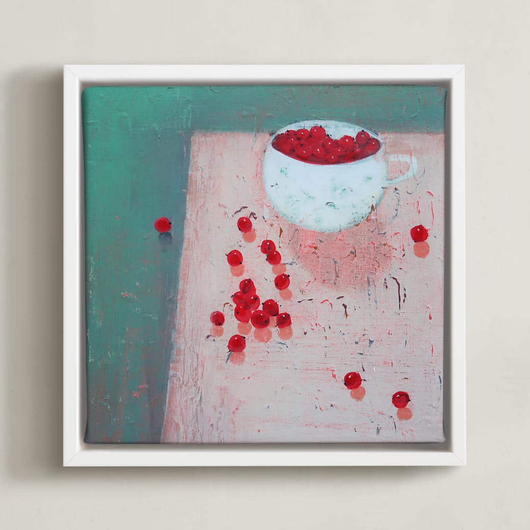 "Berries in a Cup" - Art Print in Sunlit sea by Ayna Paisley - Framed Canvas