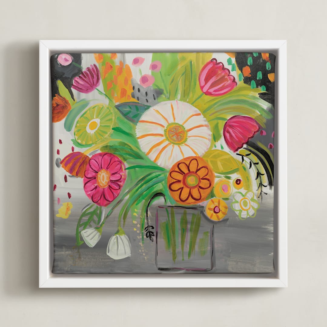 "Matisse Florals" - Art Print in Bright pink by FARIDA ZAMAN - Framed Canvas