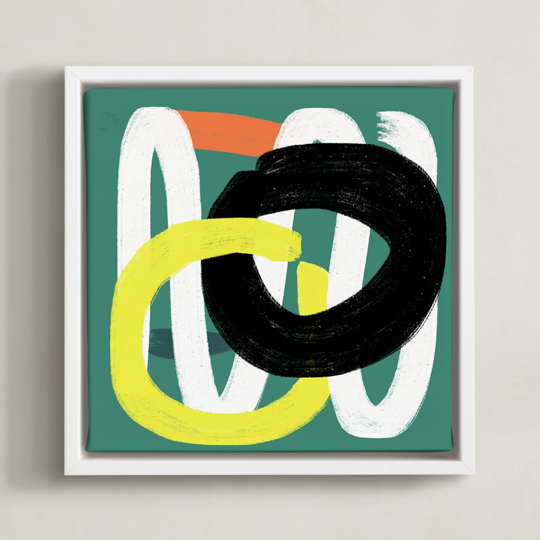 "Feather Step Modern " - Art Print in Teal Green by Amantha Tsaros - Framed Canvas