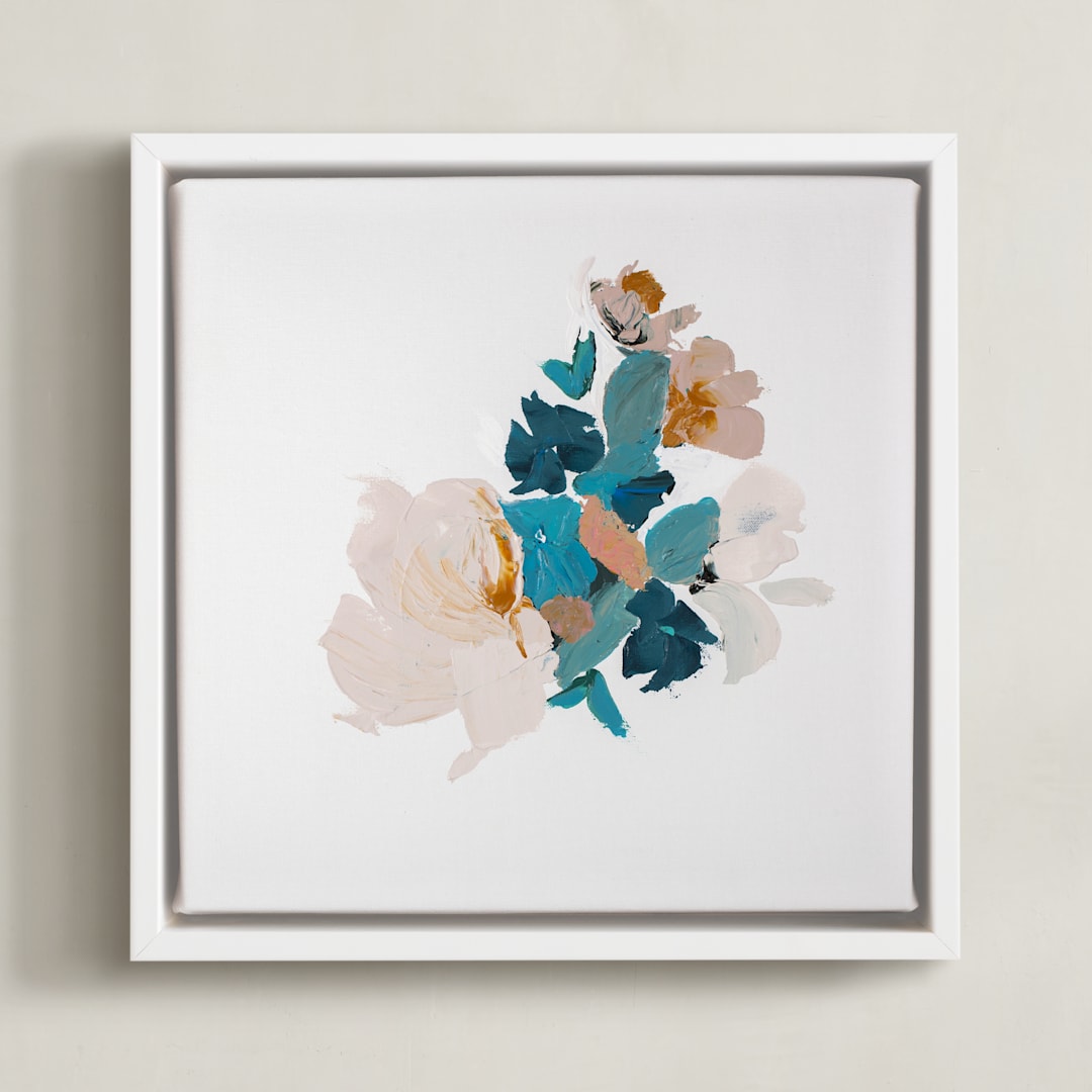 "Botanical Series Turquoise" - Art Print in Turquoise and Orange by Caryn Owen - Framed Canvas