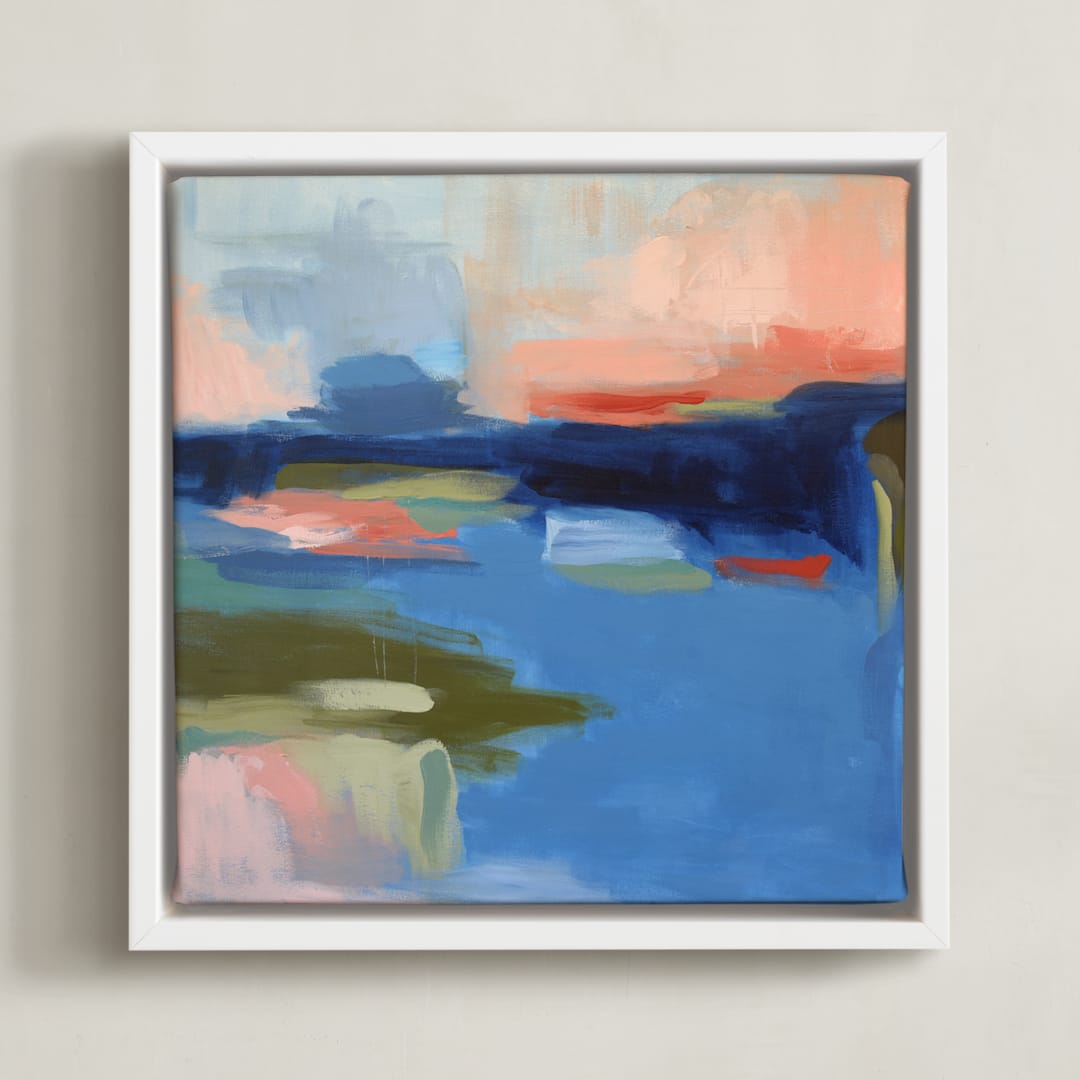 "Out of the Blue" - Art Print in Peach by Stacey Brod - Framed Canvas
