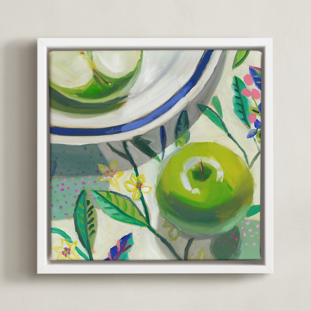"Garden Party I" - Art Print in Lime Green by Jenny Westenhofer - Framed Canvas