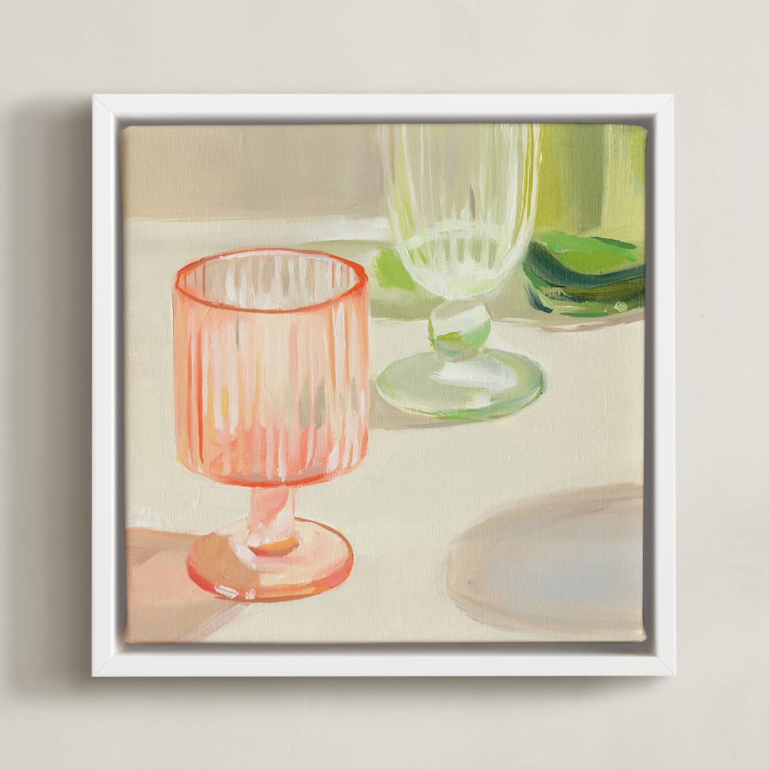 "Rainbow Glassware I" - Art Print in Peach by Jenny Westenhofer - Framed Canvas