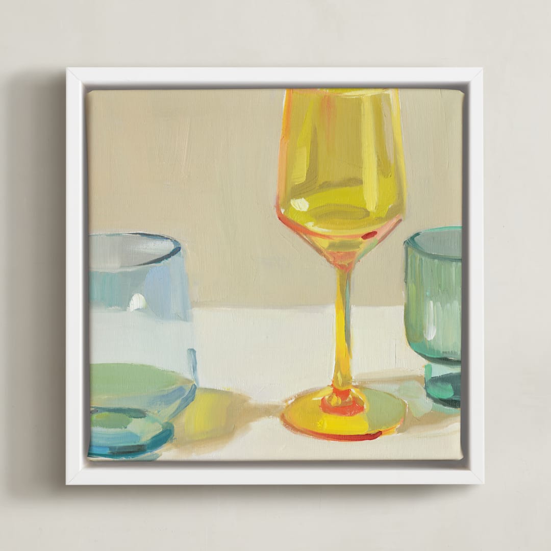 "Rainbow Glassware II" - Art Print in Goldenrod by Jenny Westenhofer - Framed Canvas