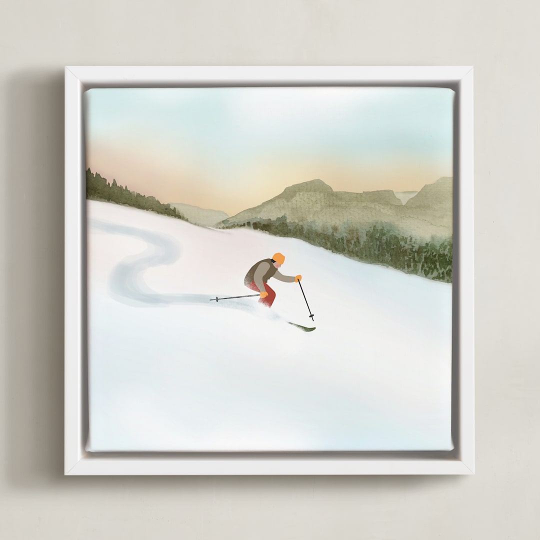 "Downhill Dream" - Art Print in Cool Mint by Shannon - Framed Canvas