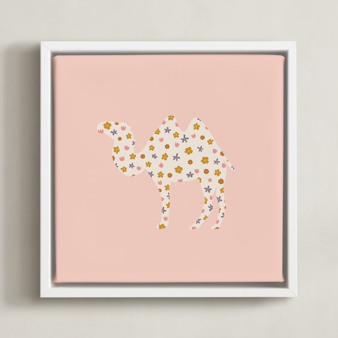 "Happy Camel" - Art Print in Bubblegum by Ellen Schlegelmilch - Framed Canvas