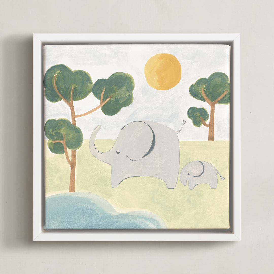 "Safari Friends 3" - Art Print in Lime by Teju Reval - Framed Canvas