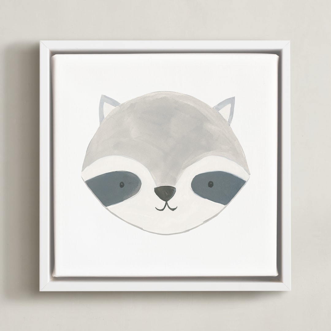 "Animal Faces 3" - Art Print in Grey by Teju Reval - Framed Canvas