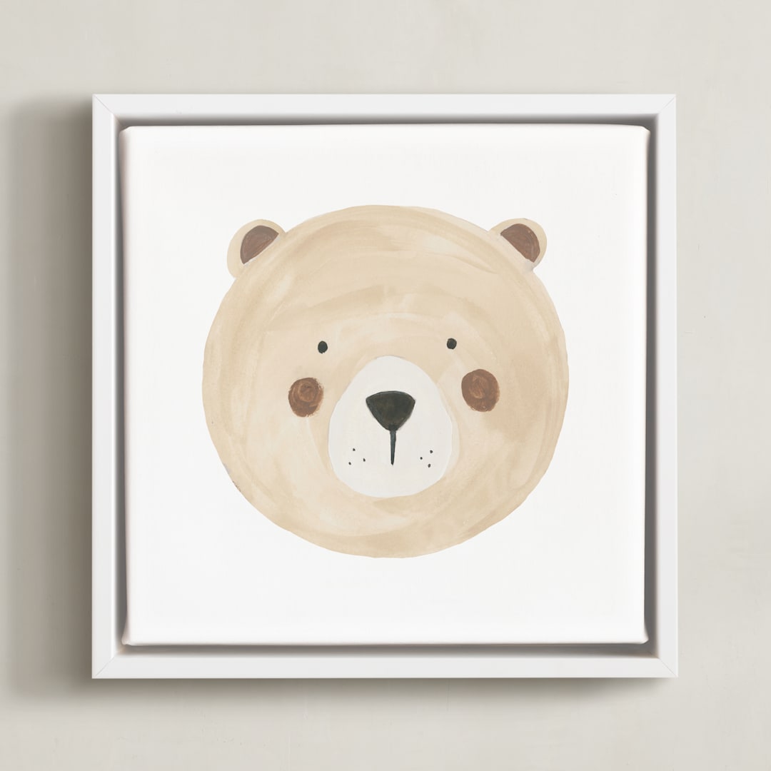 "Animal Faces 4" - Art Print in Tan by Teju Reval - Framed Canvas