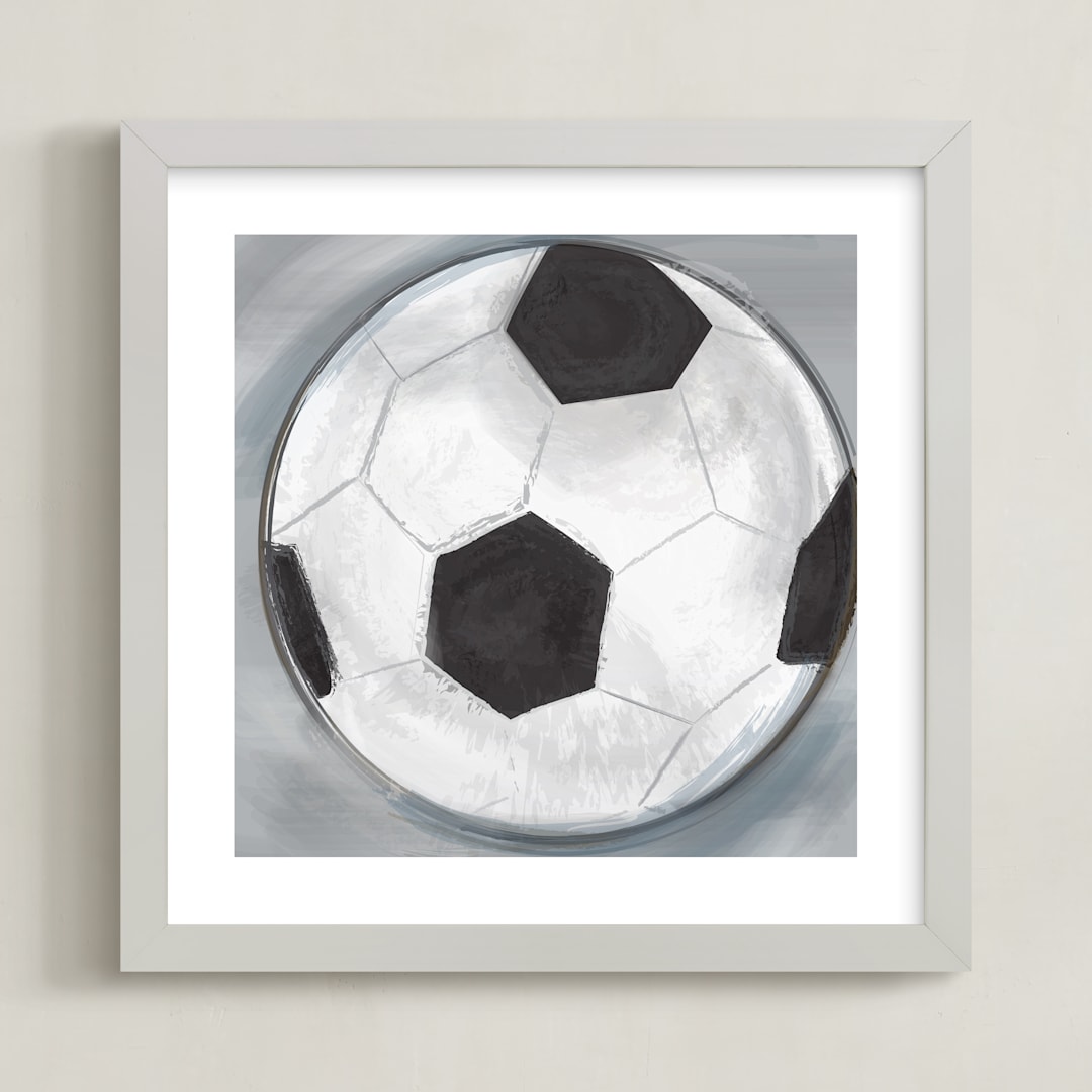 "Soccer Ball 1" - Art Print in Grey blues by Rebecca Marchese - Framed