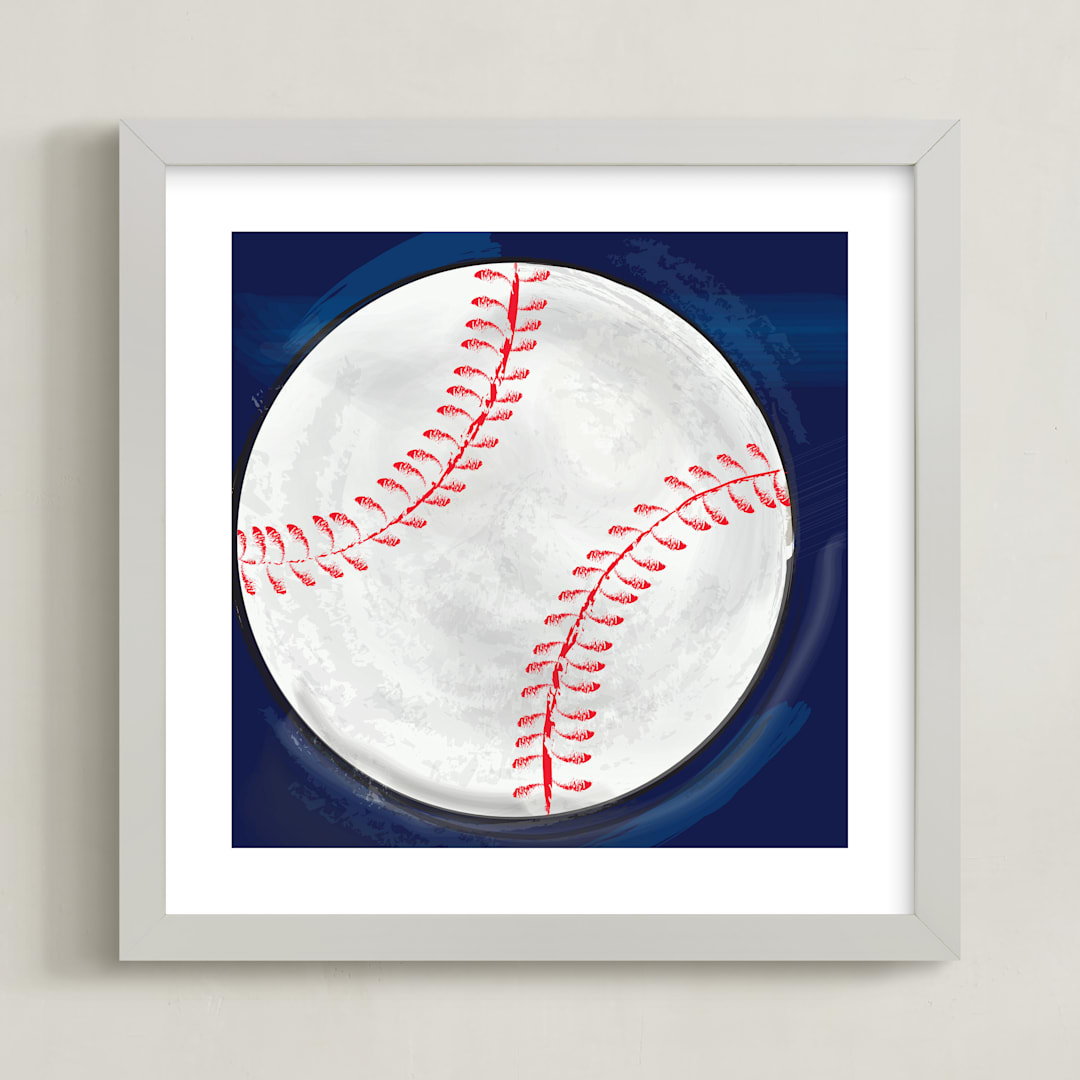"Baseball 1" - Art Print in Blue navy by Rebecca Marchese - Framed