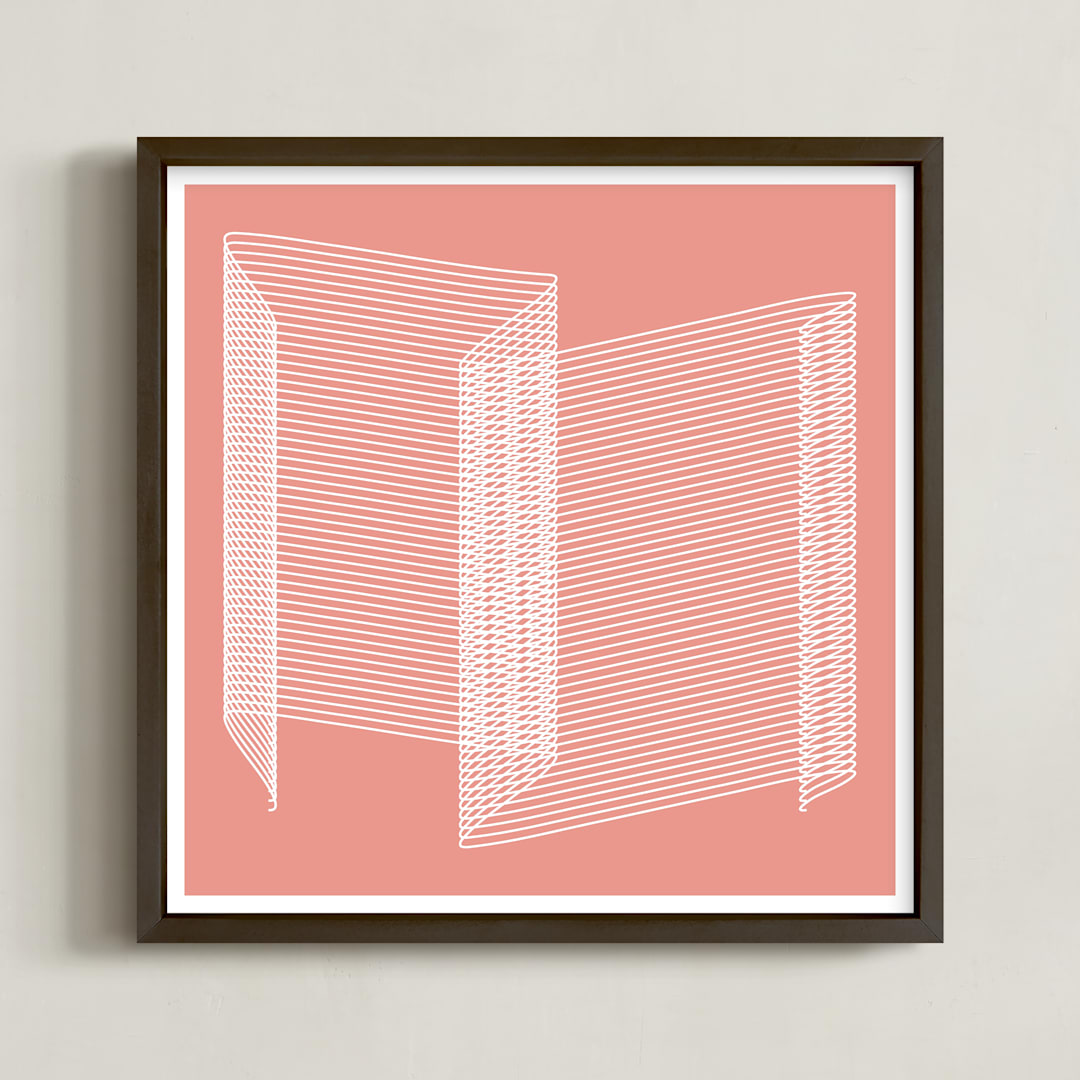 "pink and lines" - Art Print in coral pink by Marco Berrios - Framed