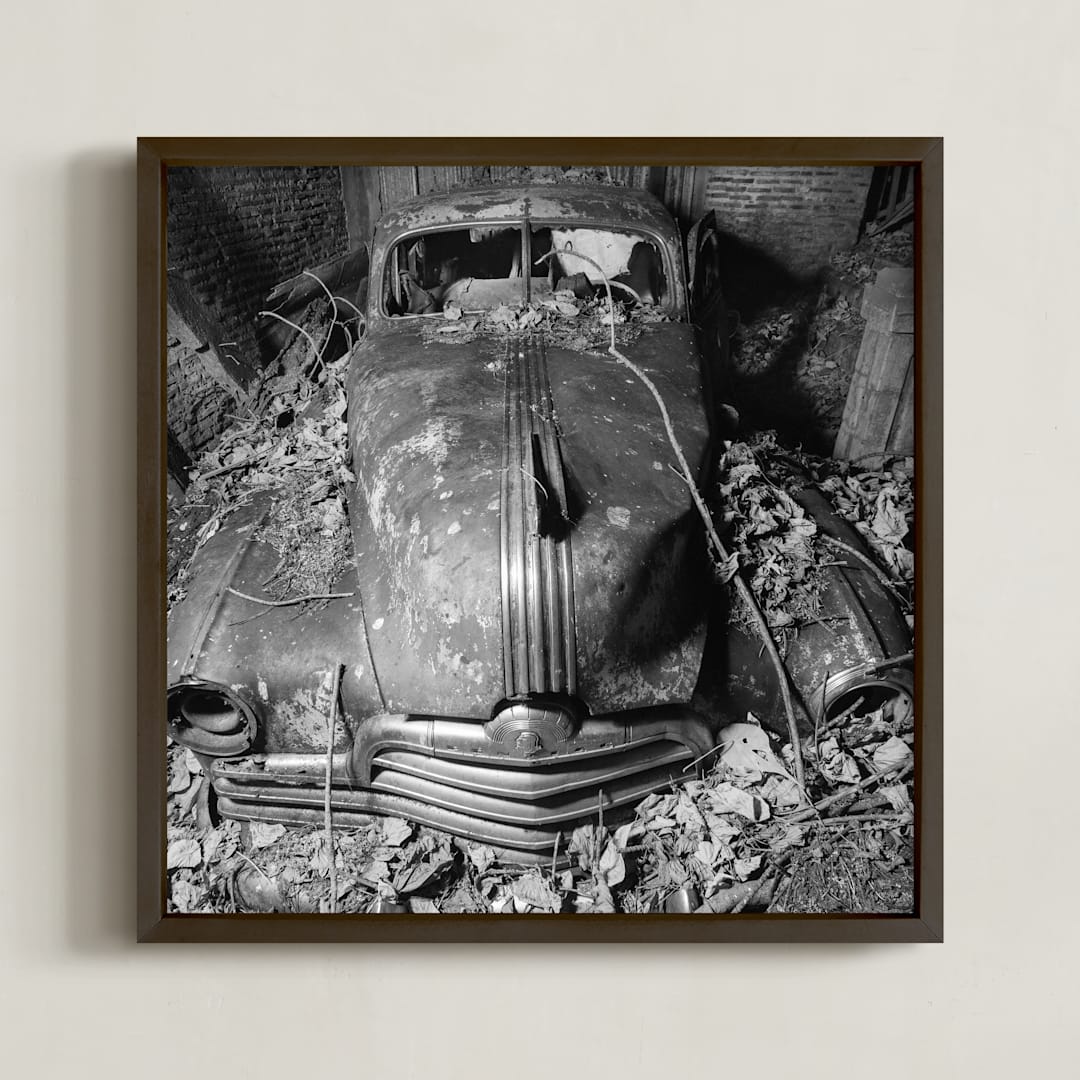 "ruined Pontiac" - Art Print in Black and White by Alaric Yanos - Framed