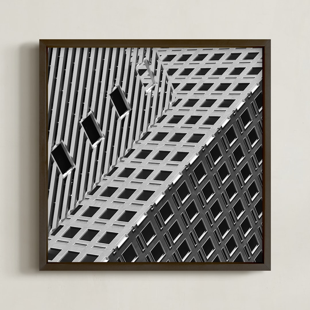 "Squares and Lines" - Art Print in Urban Grey by Brian Collins - Framed