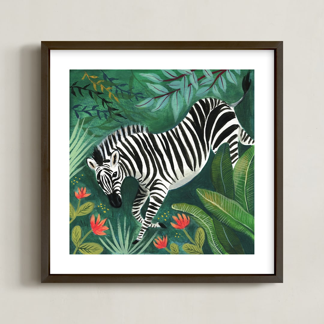 "Zebra" - Art Print in Emerald Green by Emilie Simpson - Framed