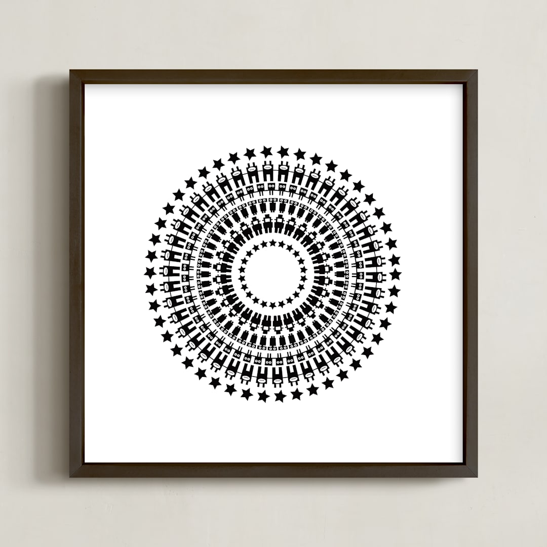 "Robot Mandala" - Art Print in Midnight Black by Jan Shepherd - Framed
