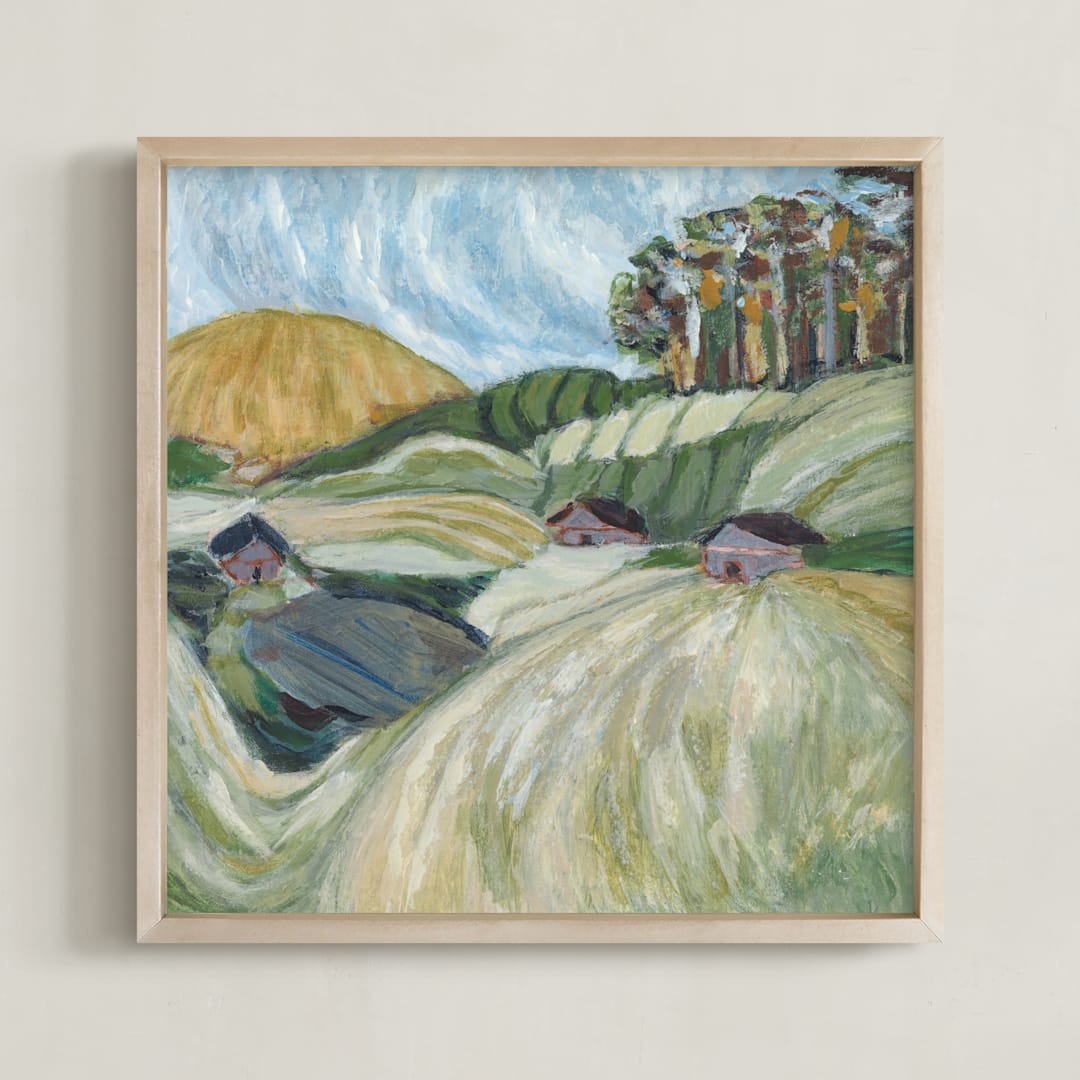"The Burren" - Art Print in Irish Greens by Mary Gaspar - Framed