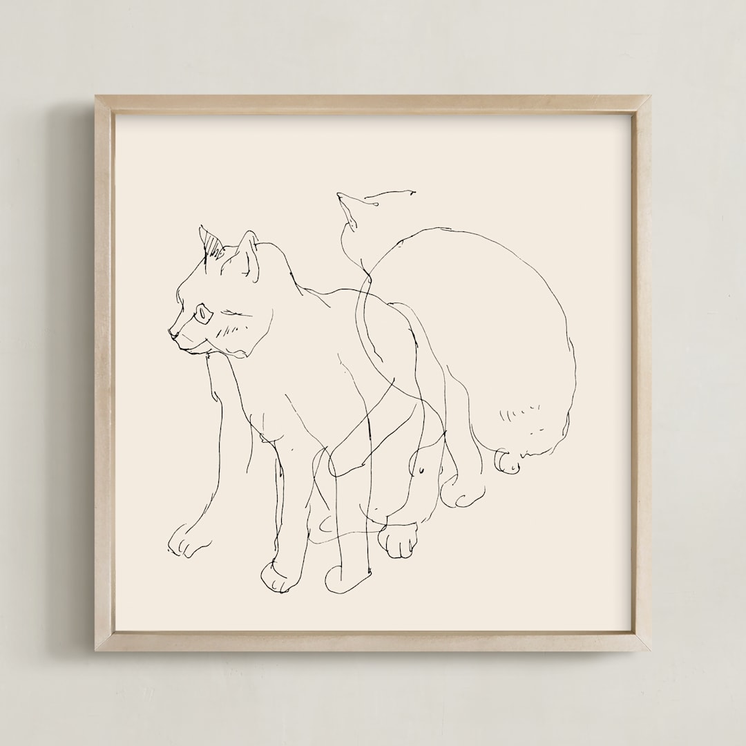 "Sketches after cat II" - Art Print in Black and champagne by Catilustre - Framed