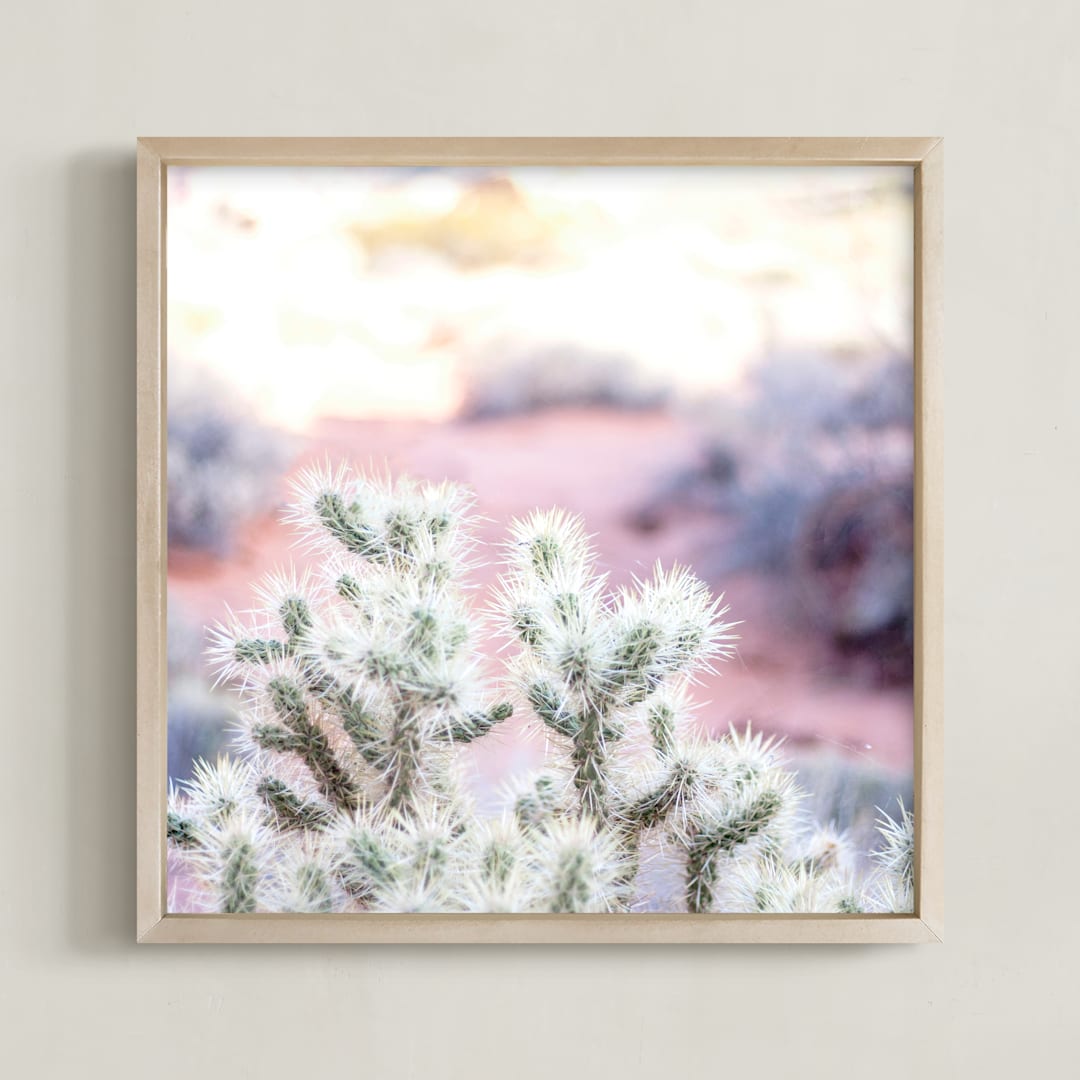 "Hello Cactus" - Art Print in Desert Rose by Jamie Lollback - Framed