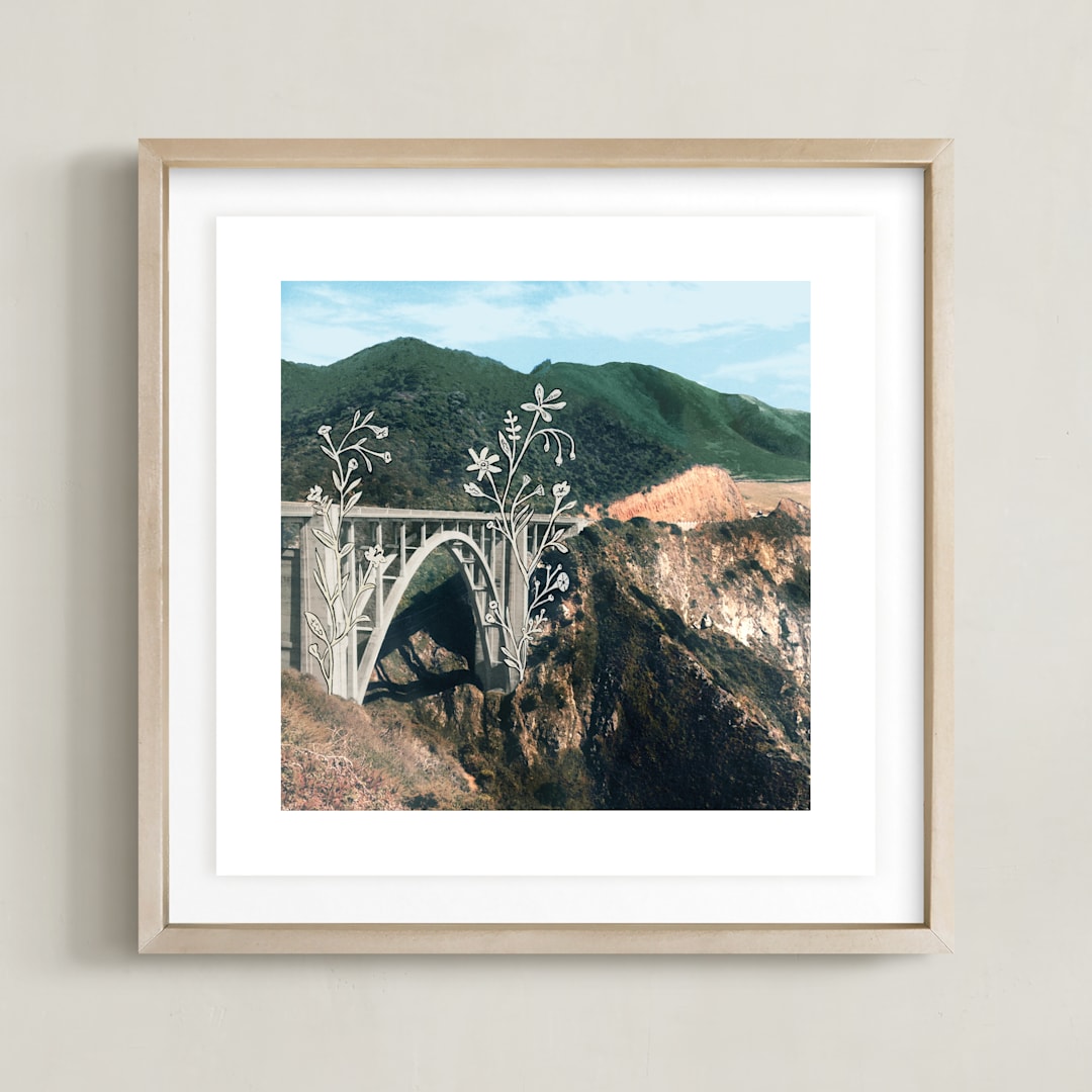 "Bixby Bridge Road Block" - Art Print in Hilltop Green by Danielle Kroll - Framed