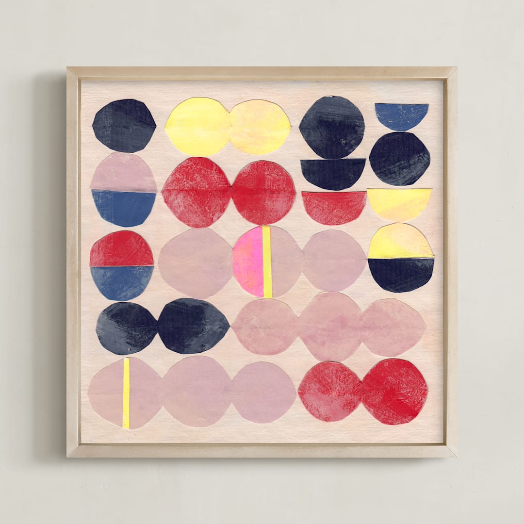 "Crowd 4" - Art Print in Flesh pink, neons and primaries by Victoria Johnson - Framed