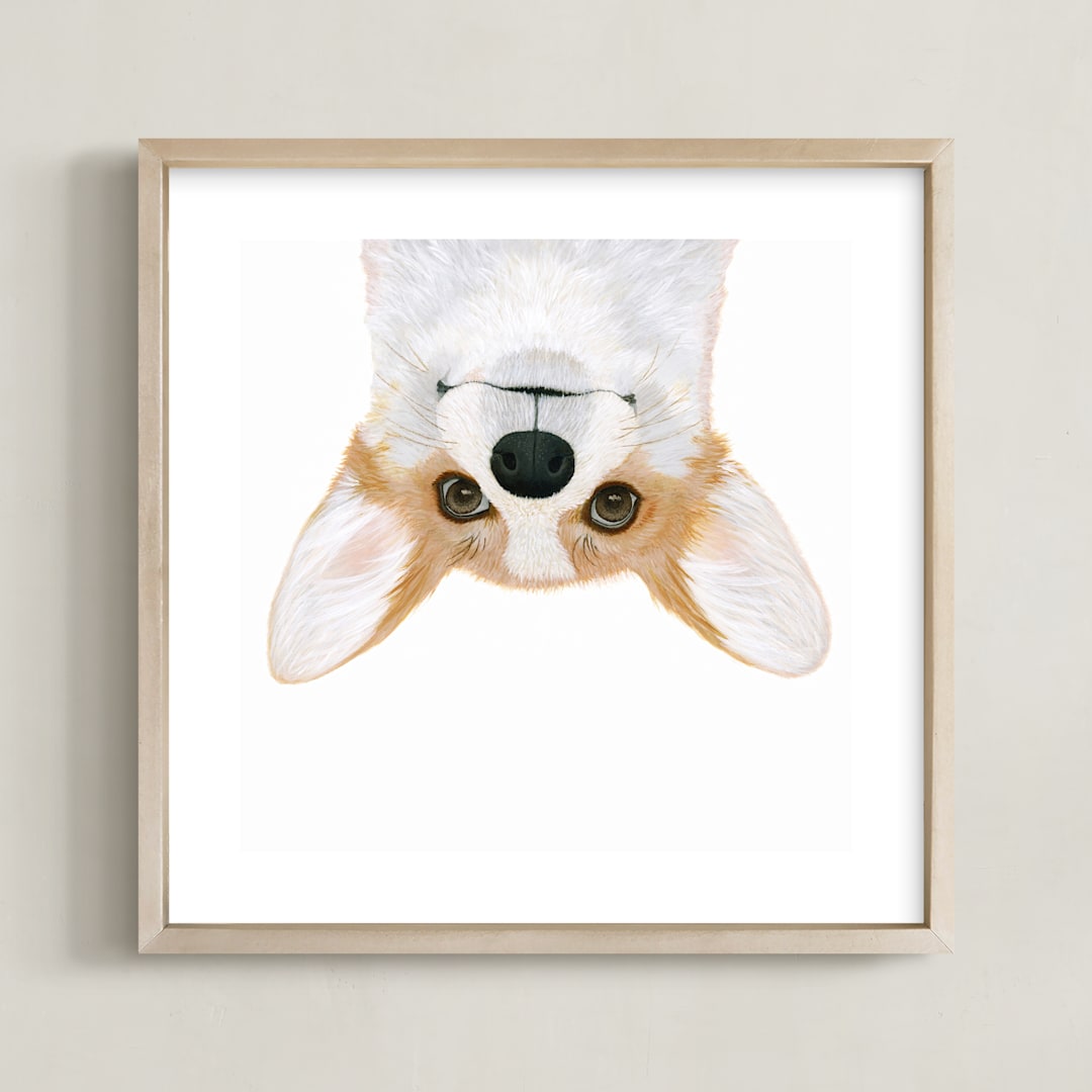 "just being a corgi" - Art Print in ginger by Deborah Chou - Framed
