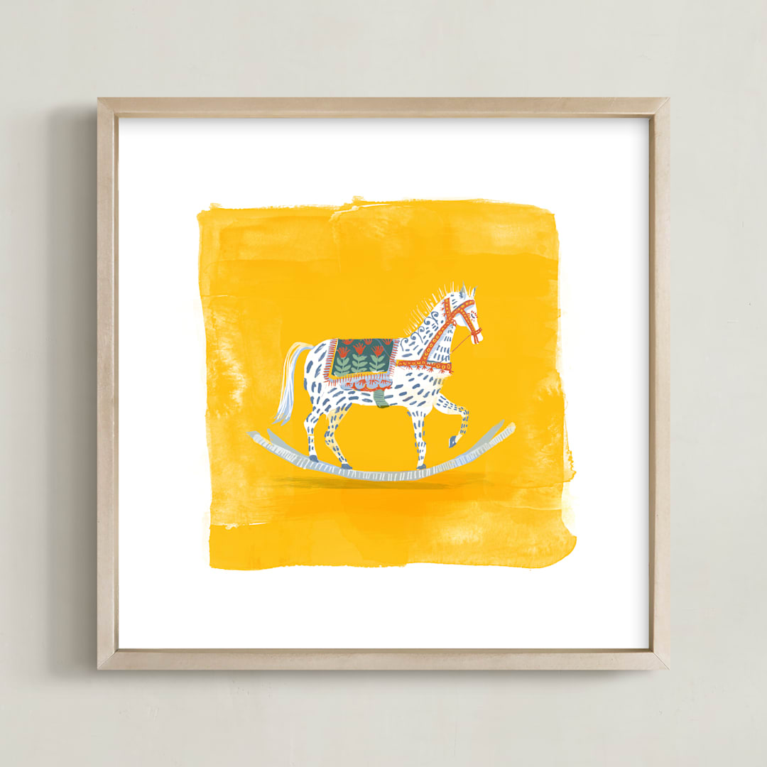 "Saffron Rockabye Baby " - Art Print in bright yellow by Zoe Pappenheimer - Framed